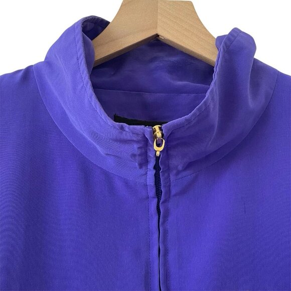 VTG 80s Women XL Windbreaker Jacket Full Zip Mock Neck Perfume Embroidery Purple - Picture 5 of 16